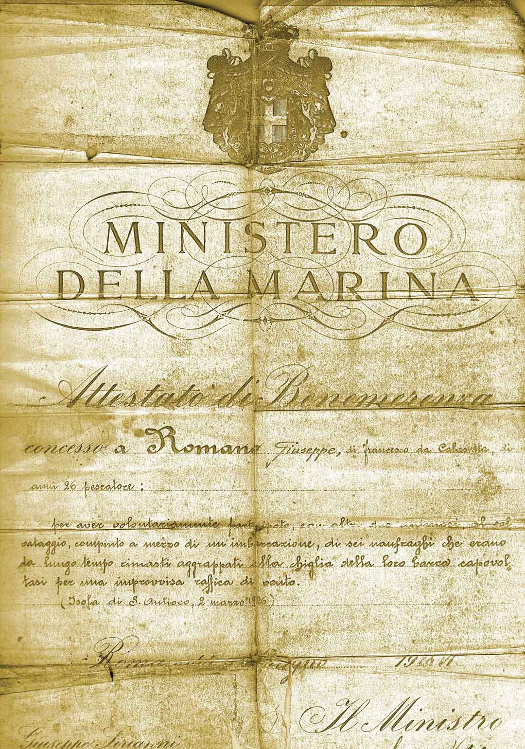 Attestato di benemerenza Giuseppe Romano